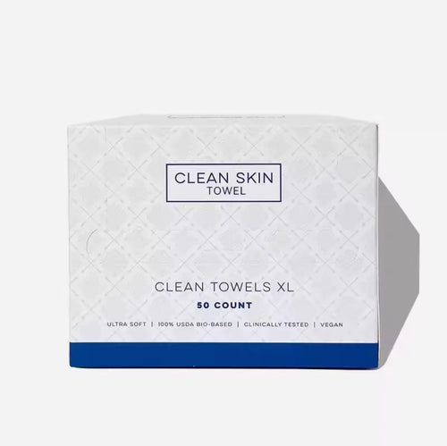 Clean Towels XL Ultra Soft Disposable Face Towels, White, USDA Bio-Based, 9.8x11.8 Inch, Vegan, Clinically Tested, 50 Count