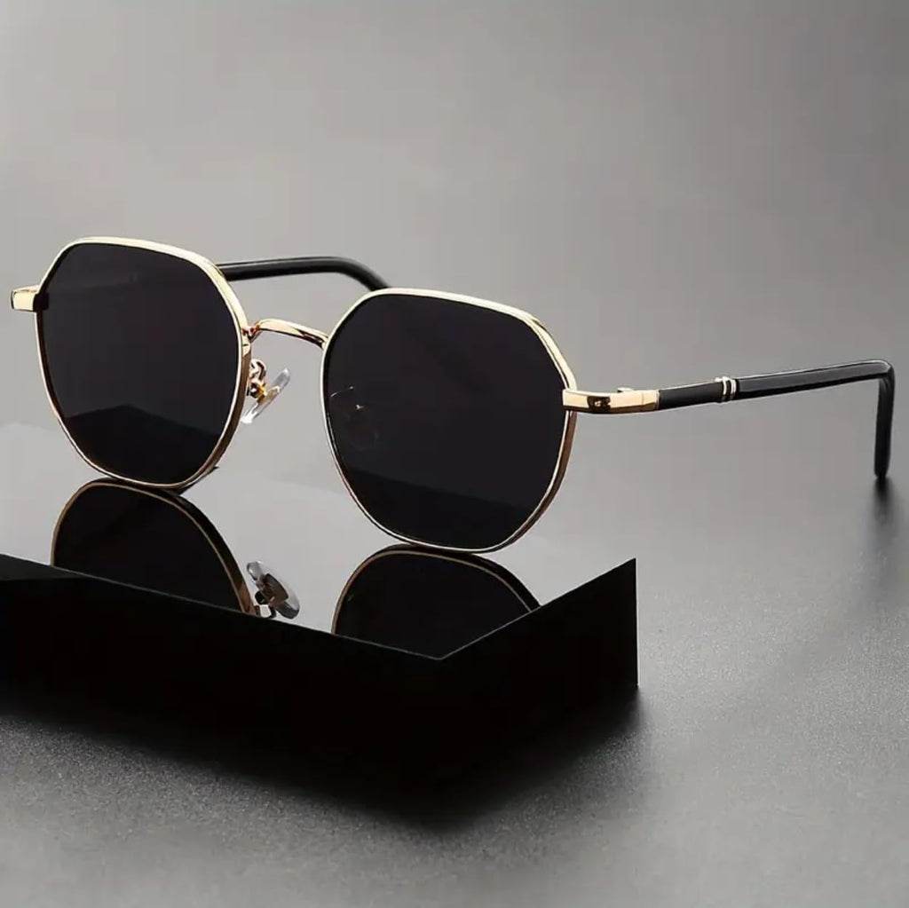 Fahim Hexa Series – Vintage Gold Frame Sunglasses for Men & Women | UV400 Protection | Hexagonal Shape | Retro Classic Look