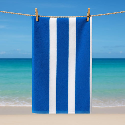 Coastal Luxe Striped Cotton Beach Towel – Extra Large, Quick Dry, Super Absorbent, Soft & Durable for Pool, Travel, Gym, and Everyday Use – Blue & Cream Stripes