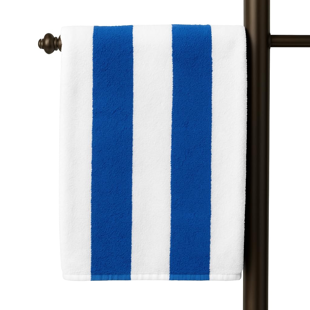 Coastal Luxe Striped Cotton Beach Towel – Extra Large, Quick Dry, Super Absorbent, Soft & Durable for Pool, Travel, Gym, and Everyday Use – Blue & Cream Stripes
