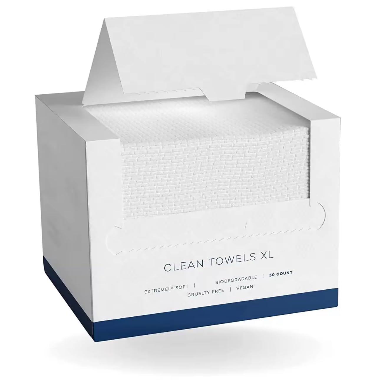 Clean Towels XL Ultra Soft Disposable Face Towels, White, USDA Bio-Based, 9.8x11.8 Inch, Vegan, Clinically Tested, 50 Count