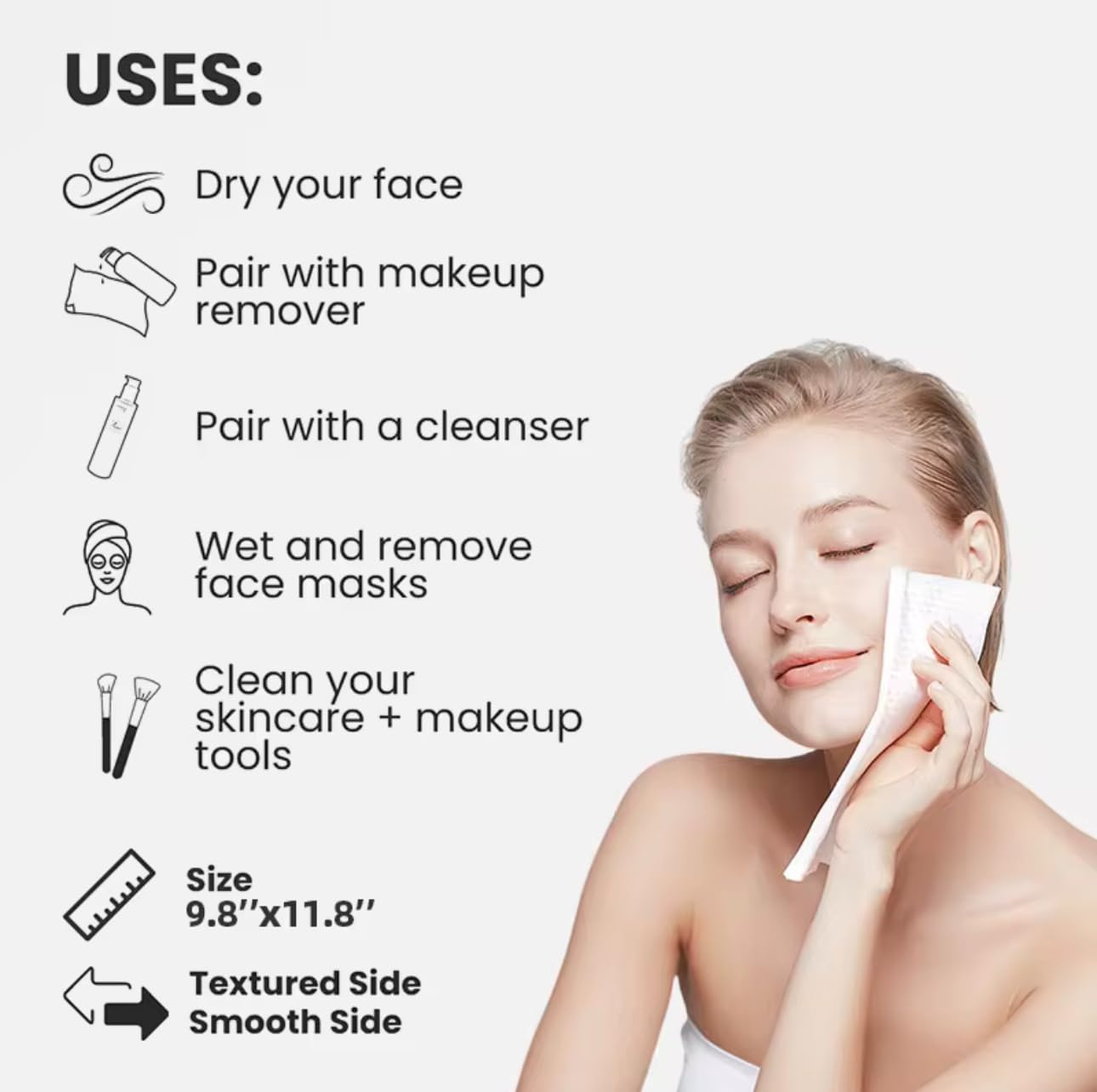 Clean Towels XL Ultra Soft Disposable Face Towels, White, USDA Bio-Based, 9.8x11.8 Inch, Vegan, Clinically Tested, 50 Count